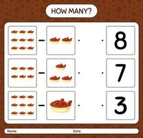 How many counting game with bowl of dates. worksheet for preschool kids, kids activity sheet, printable worksheet vector