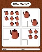 How many counting game with arabic teapot. worksheet for preschool kids, kids activity sheet, printable worksheet vector