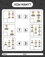 How many counting game with male moslem. worksheet for preschool kids, kids activity sheet, printable worksheet vector