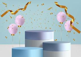 Cylinder podium with balloon and confetti for show product