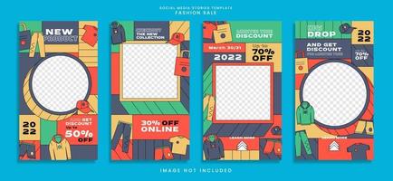 Groovy fashion sale social media stories template vector