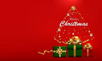 texto de feliz navidad con caja de regalo verde y cinta dorada para celebración vector