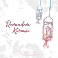 hand drawn sketch of ramadan  lantern lamp illustration with grunge texture background vector