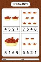 How many counting game with bowl of dates. worksheet for preschool kids, kids activity sheet, printable worksheet vector
