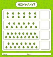 How many counting game with watermelon worksheet for preschool kids, kids activity sheet, printable worksheet vector