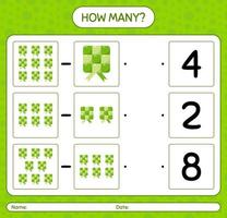 How many counting game with ketupat. worksheet for preschool kids, kids activity sheet, printable worksheet vector