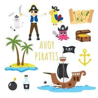 Set of Elements Pirates Children's Illustration Sea Adventure