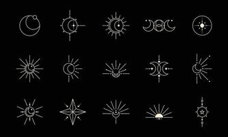 conjunto de colección de brujas y magia. símbolos boho en el estilo de diseño de cartas del tarot. mística y fantasía en la ilustración de vector monoline