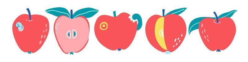 set with hand drawn apples in flat style. vector illustration.