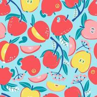 seamless pattern with apples drawn in flat style vector illustration isolated on white background