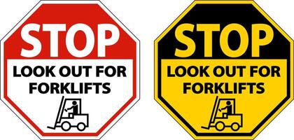 Stop Look Out For Forklifts Sign On White Background vector