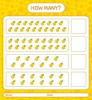 How many counting game with yuzu worksheet for preschool kids, kids activity sheet, printable worksheet vector