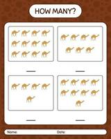 How many counting game with camel. worksheet for preschool kids, kids activity sheet, printable worksheet vector