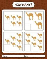 How many counting game with camel. worksheet for preschool kids, kids activity sheet, printable worksheet vector