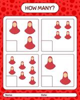 How many counting game with female moslem. worksheet for preschool kids, kids activity sheet, printable worksheet vector