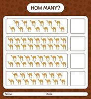 How many counting game with camel. worksheet for preschool kids, kids activity sheet, printable worksheet vector