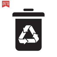 Trash can icon with recycle sign. Garbage bin or basket with recycling symbol. vector