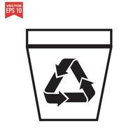 Trash can icon with recycle sign. Garbage bin or basket with recycling symbol. vector