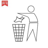 vector icon throw in the trash isolated on white background