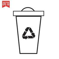 Trash can icon with recycle sign. Garbage bin or basket with recycling symbol. vector