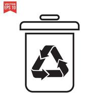 Trash can icon with recycle sign. Garbage bin or basket with recycling symbol. vector