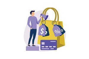 Discount and loyalty card illustration. Get loyalty card and customer service business concept flat design vector illustration. Earn loyalty program points and get online reward and gifts.