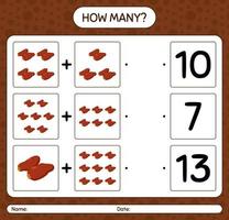 How many counting game with dates fruit. worksheet for preschool kids, kids activity sheet, printable worksheet vector