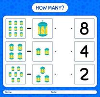 How many counting game with arabic lantern. worksheet for preschool kids, kids activity sheet, printable worksheet vector