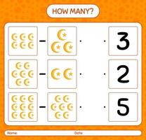 How many counting game with moon and star. worksheet for preschool kids, kids activity sheet, printable worksheet vector