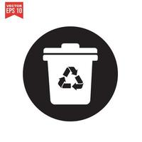 Trash can icon with recycle sign. Garbage bin or basket with recycling symbol. vector