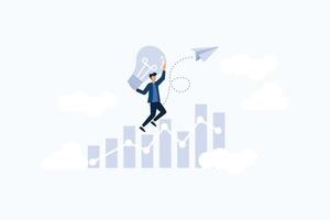 Vector illustration, search for solutions, thought is reachable, career growth, man goes the path to success with idea and concept, flat color icons, business