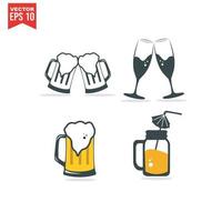 conjunto de iconos de alcohol y cócteles. colección de iconos web lineales simples como vasos, licores, cerveza, bar, champán, whisky, vino, etc. trazo vectorial editable. vector