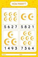 How many counting game with moon and star. worksheet for preschool kids, kids activity sheet, printable worksheet vector