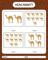 How many counting game with camel. worksheet for preschool kids, kids activity sheet, printable worksheet vector