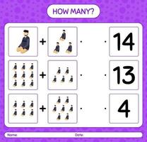 How many counting game with praying. worksheet for preschool kids, kids activity sheet, printable worksheet vector