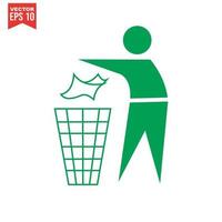 icono de vector tirar a la basura aislado sobre fondo blanco