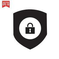 Set of security shield icons, security shields logotypes with check mark and padlock. Security shield symbols. Vector illustration.