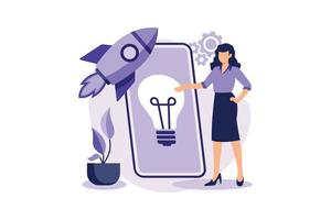 vector illustration, online assistant at work. promotion in the network. manager at remote work, searching for new ideas solutions, working together in the company, brainstorming