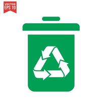 Trash can icon with recycle sign. Garbage bin or basket with recycling symbol. vector