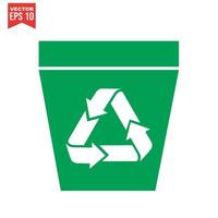 Trash can icon with recycle sign. Garbage bin or basket with recycling symbol. vector