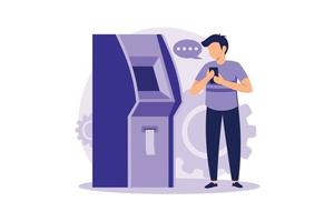 Queue management system machine with ticket dispenser. Customer management method. Electronic queuing system, electronic queue management, take your ticket concept. Flat vector illustration