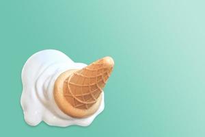 Ice cream cone fallen on blue vintage background. photo