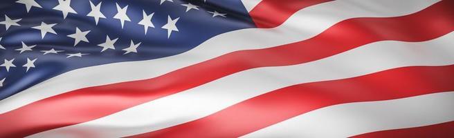 Beautiful American Flag Wave Close Up for Memorial Day or 4th of July on banner background with copy space.,3d model and illustration. photo