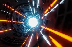 Moving light beams in sci-fi tunnel.,digital background.,3d model and illustration. photo