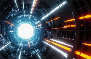 Moving light beams in sci-fi tunnel.,digital background.,3d model and illustration. photo