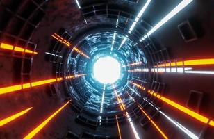 Moving light beams in sci-fi tunnel.,digital background.,3d model and illustration. photo