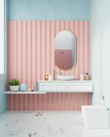 Modern Bathroom interior design on pink wall. photo