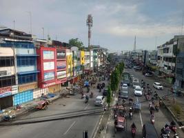 Medan, Indonesia - March 24, 2022 The morning traffic on Colonel Yos Sudarso street Brayan was taken from the top of the fly over brayan