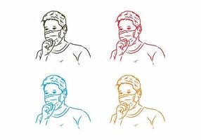 variación de cuatro colores del hombre que está tosiendo usando un dibujo de arte de línea de máscara médica vector