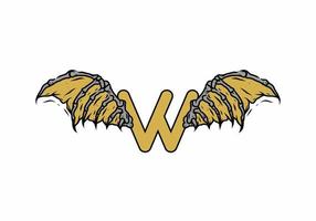 Gold black color of W initial letter with vintage wings
